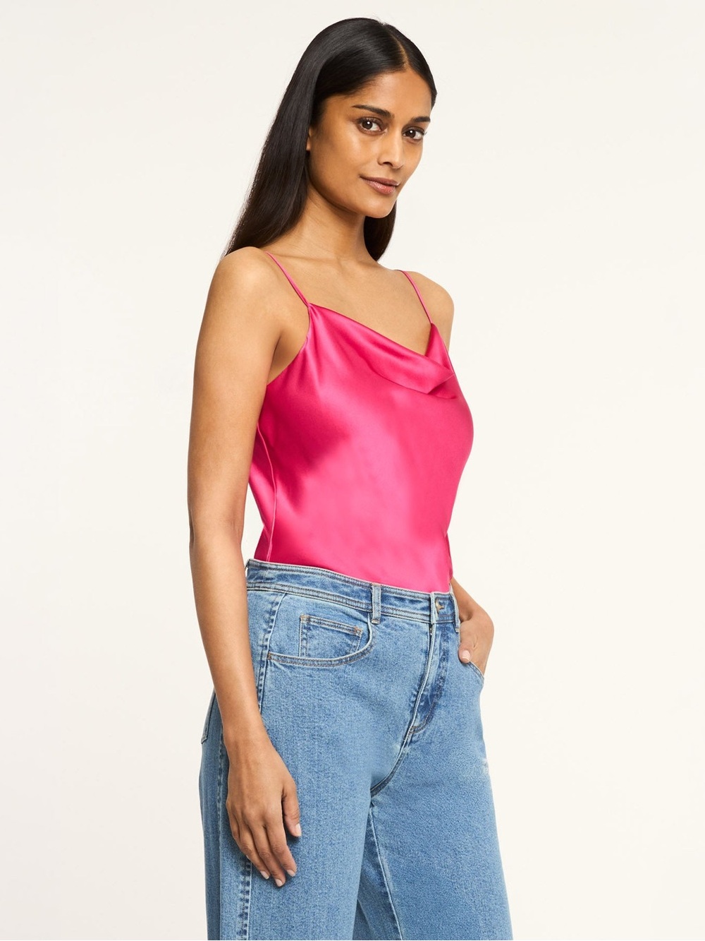 Cinq à Sept Marta 100% Silk Cowl Neck Cami Top Pink Fuchsia Size XL $245
